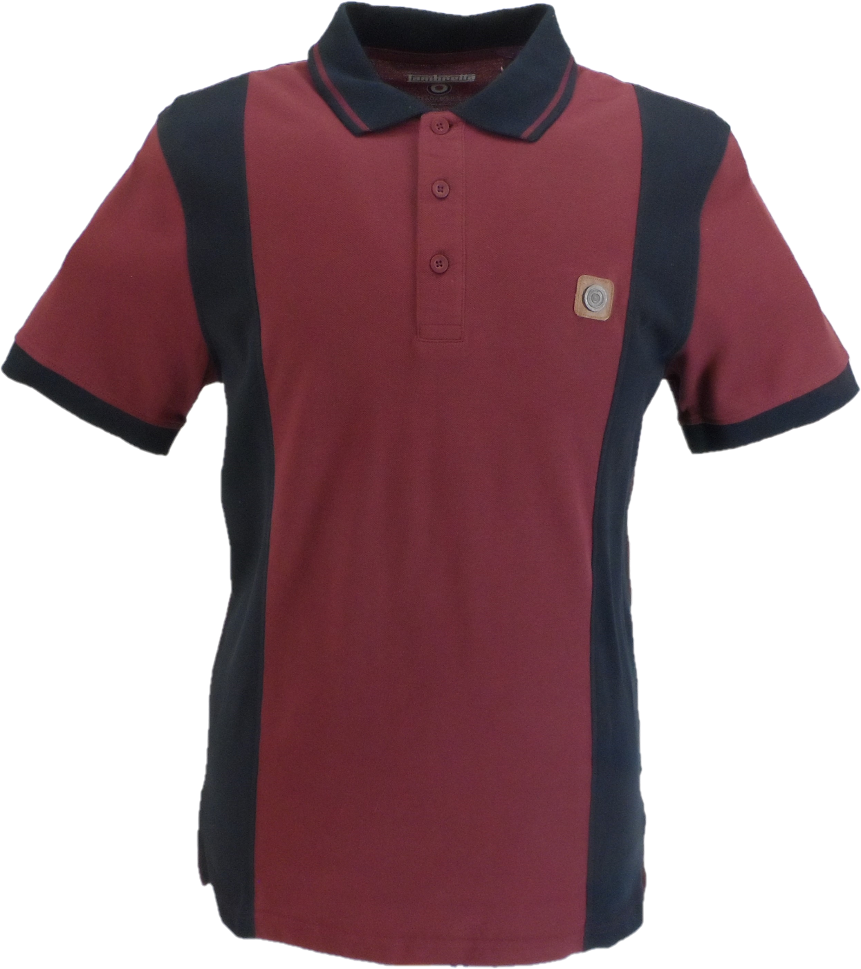 Lambretta Burgundy Navy Blue Vintage Panel Polo Shirts