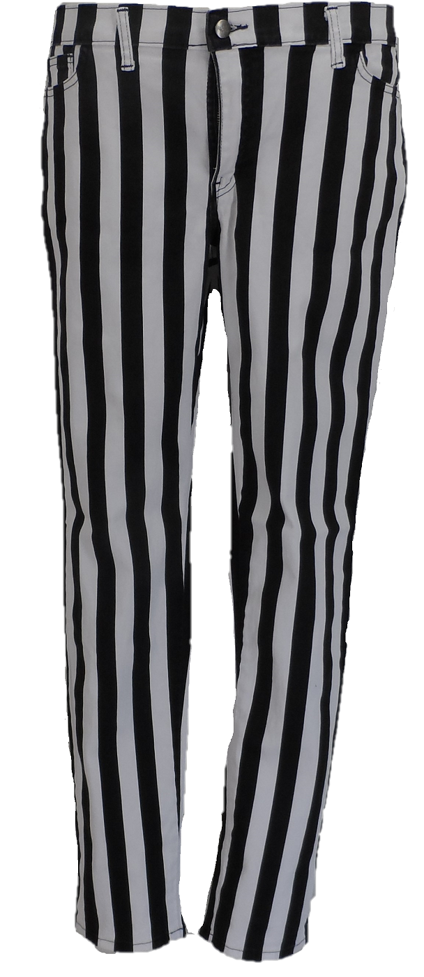 Run Fly Mens Black and White Striped Skinny Jeans