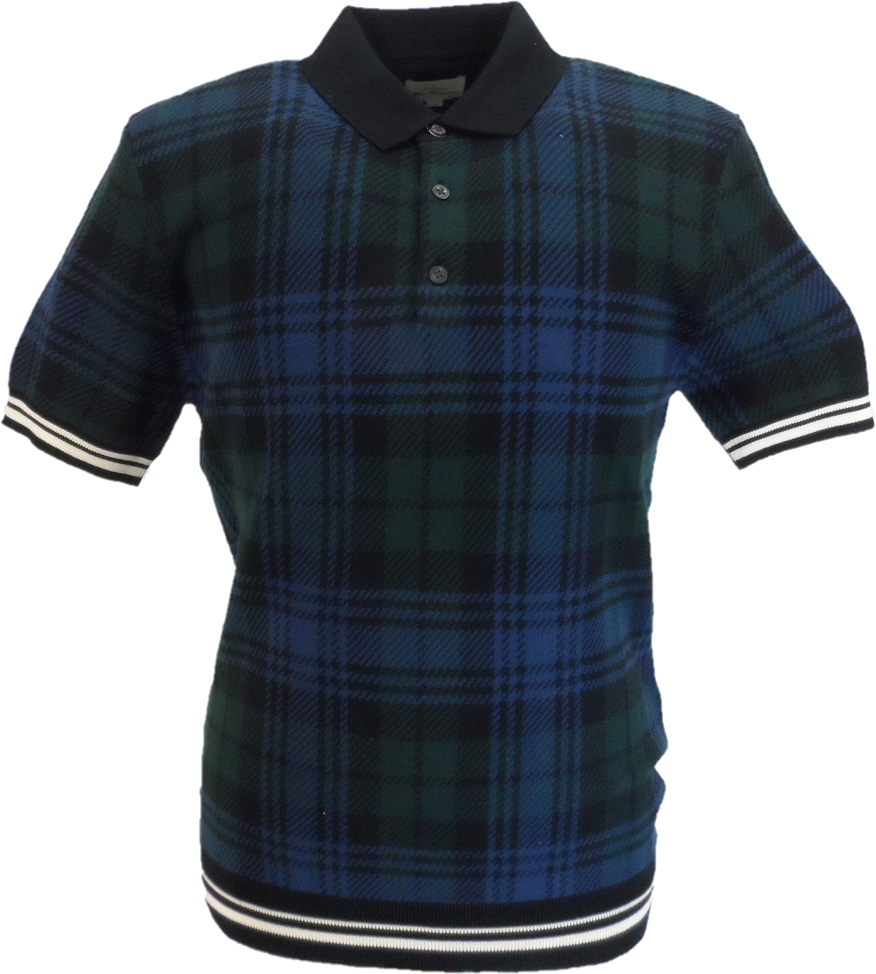 Ben Sherman Blackwatch Check Knitted Polo Shirt Mazeys UK