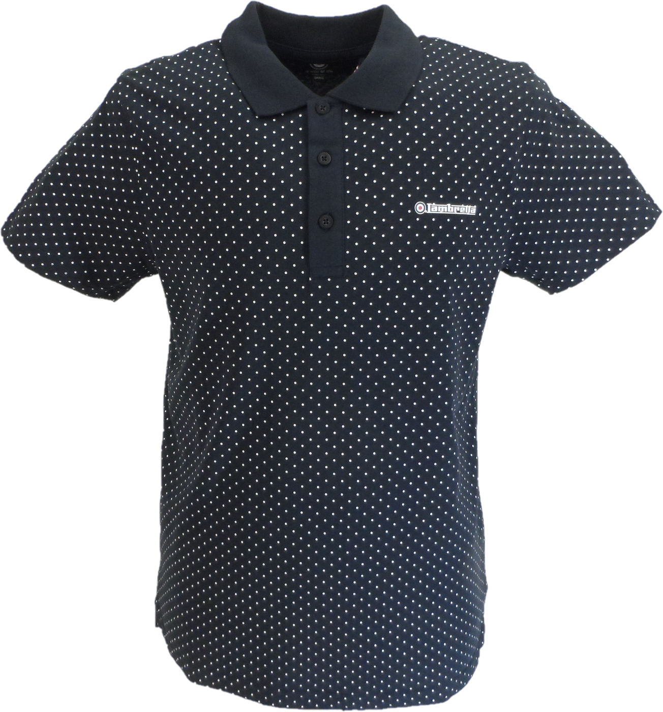 Lambretta Mens Navy White Polka Dot Print Polo Shirts Mazeys UK