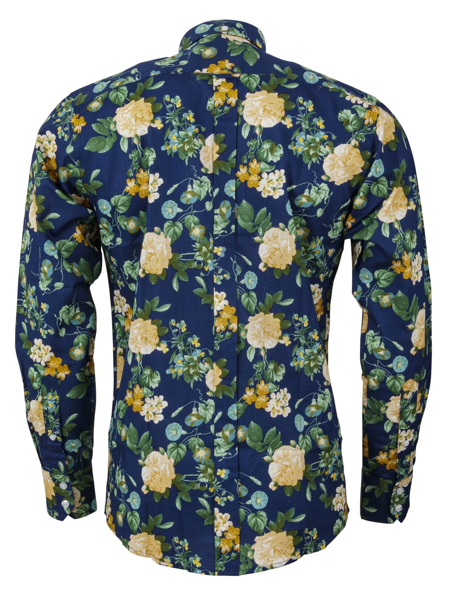 Relco Blue Floral Long Sleeved Retro Mod Button Down Shirt