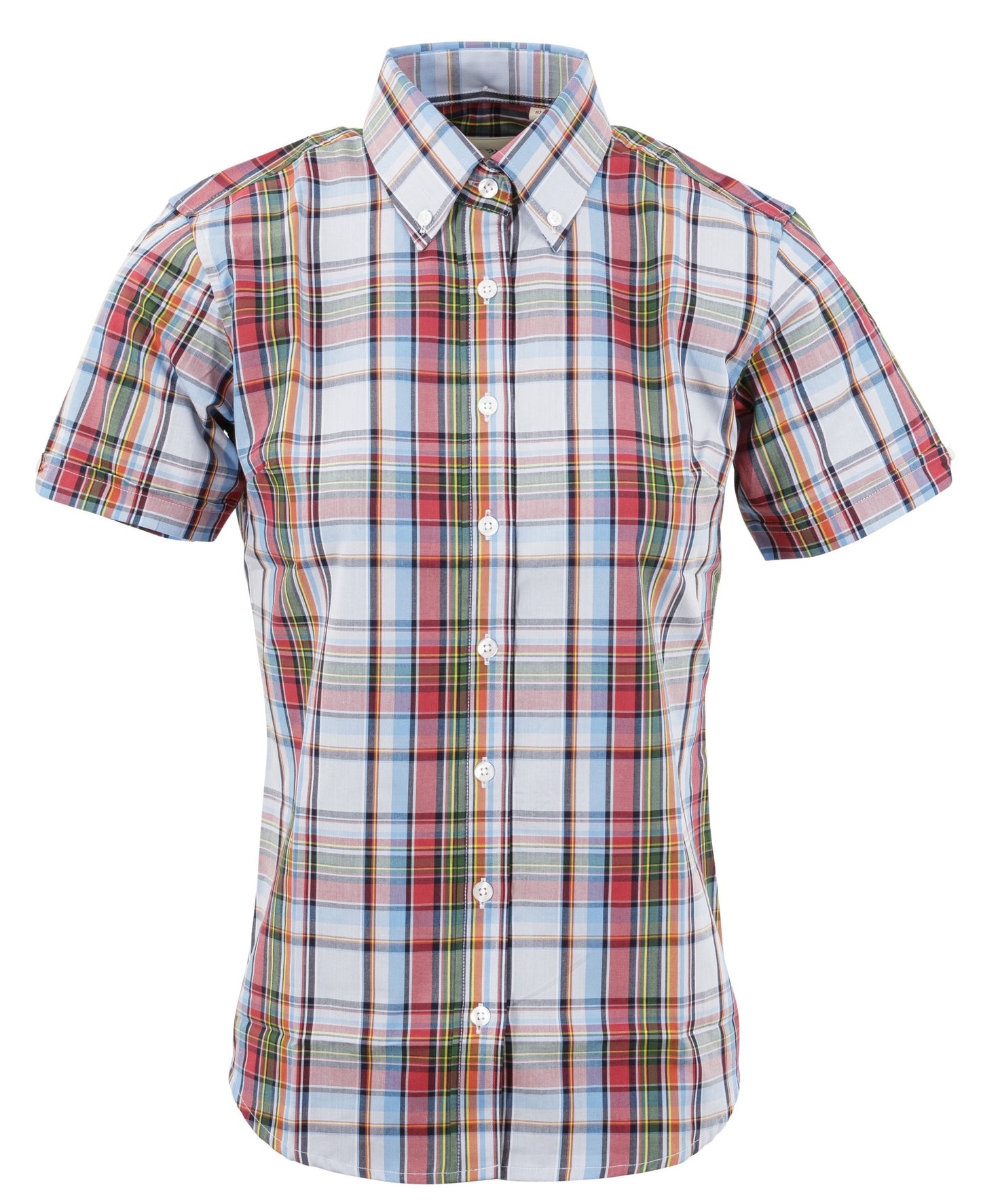 Relco Ladies Retro Multi Check Button Down Short Sleeved Shirts