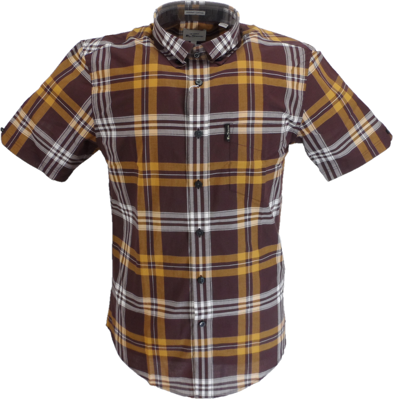 Ben Sherman Mens Wine Checked Short Sleeved Shirt