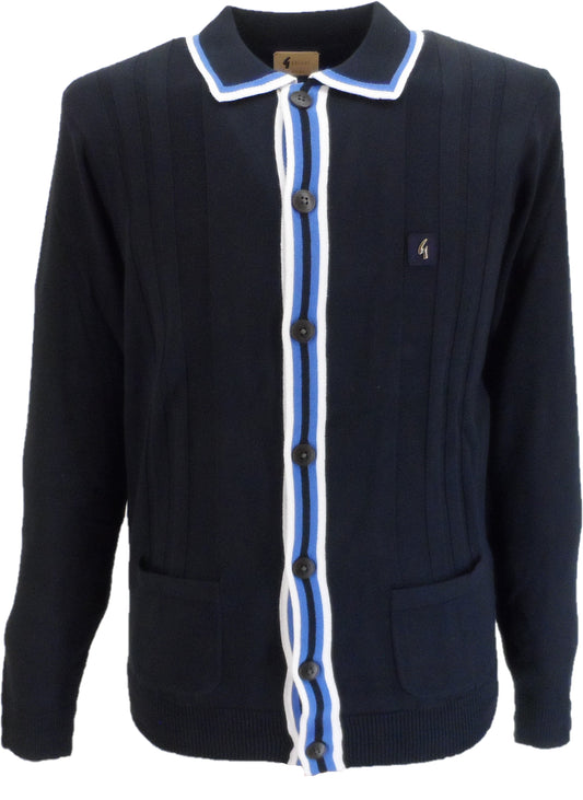 Gabicci Mens Navy Blue Button Up Retro Knitted Cardigan