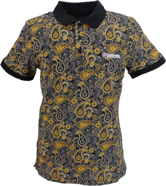 Lambretta Black/Gold Paisley Print Polo Shirts