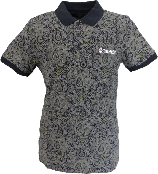 Lambretta Navy/Grey Paisley Print Polo Shirts