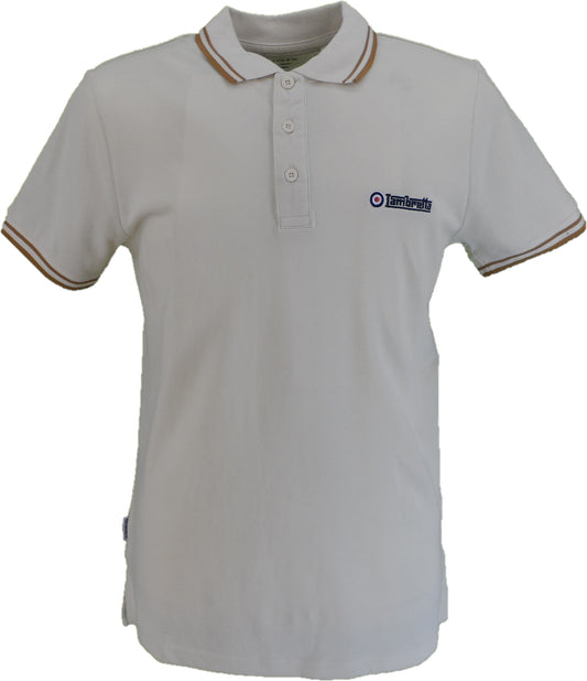 Lambretta Jetstream Cream Tobacco Brown Retro Target Logo 100% Cotton Polo Shirts