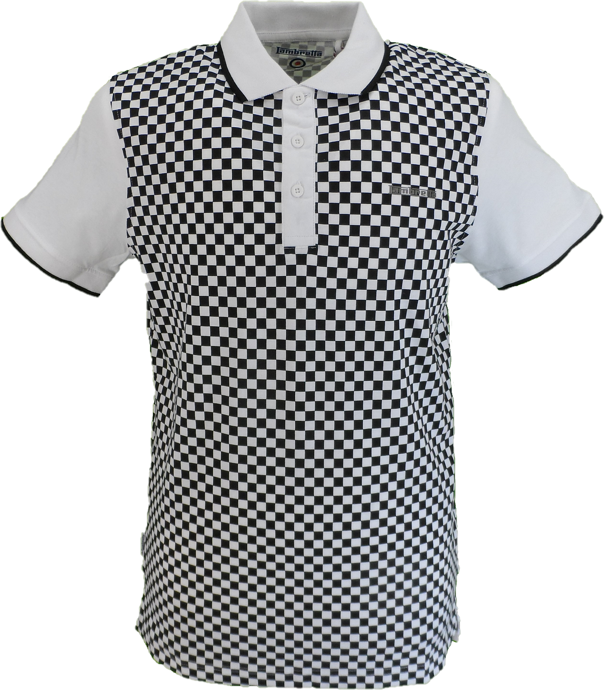 Lambretta Mens White/Black Checkerboard Polo Shirts