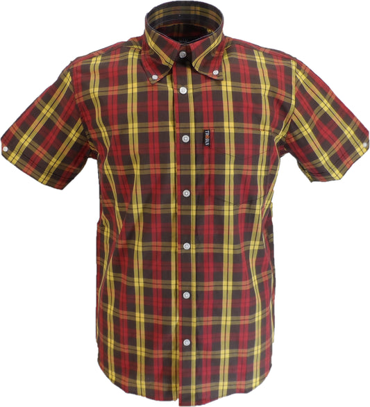 Trojan Mens Brown Check 100% Cotton Short Sleeved Shirts and Pocket Square