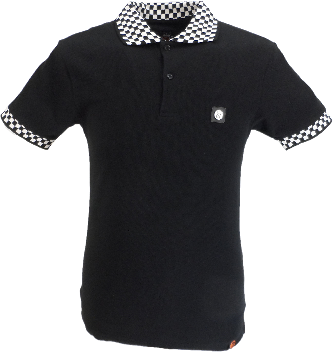 Trojan Mens Black Chequerboard Trim Pique  Polo Shirt