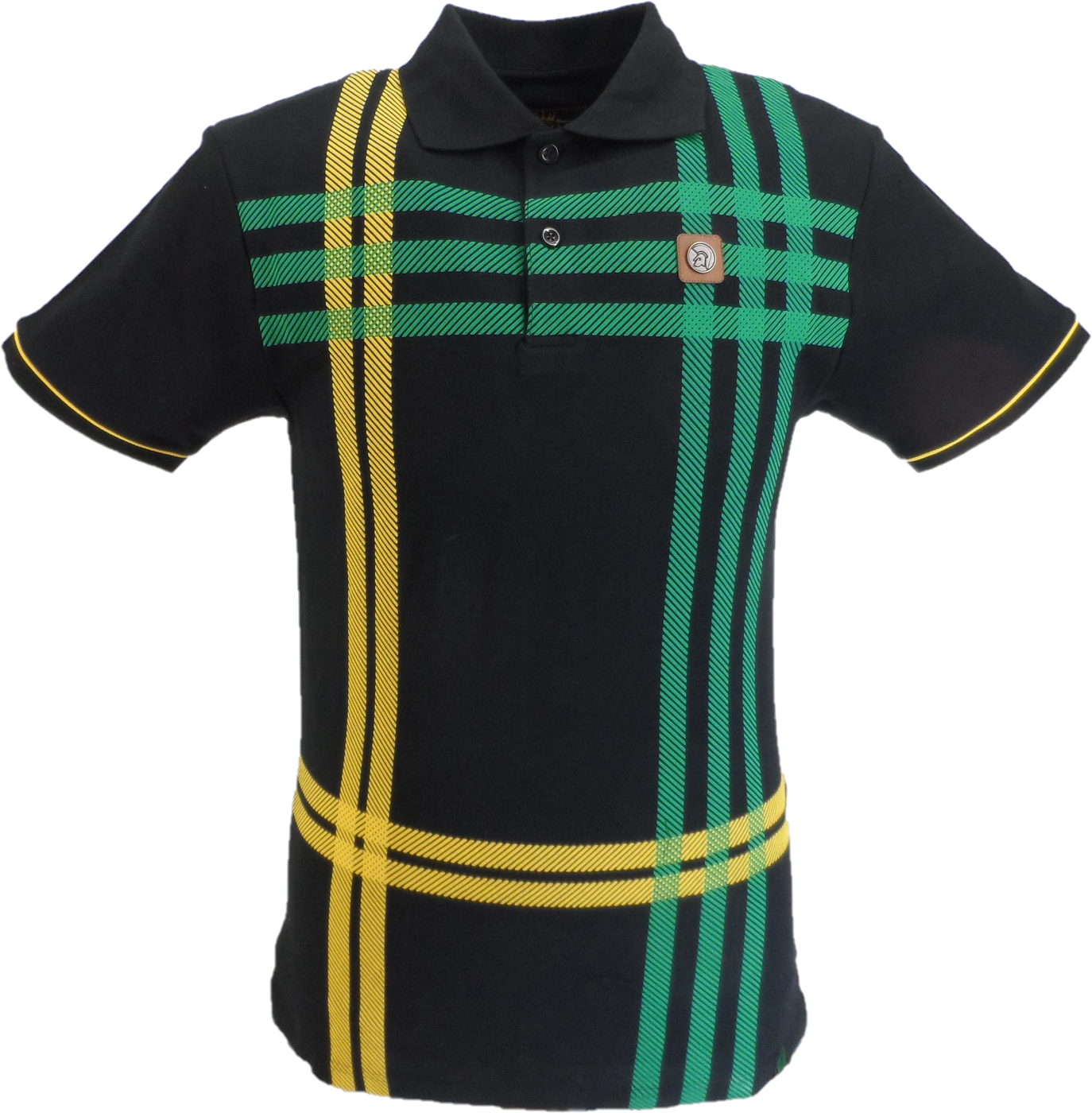 Trojan Mens Black/Gold/Green Over Size Check Polo Shirt