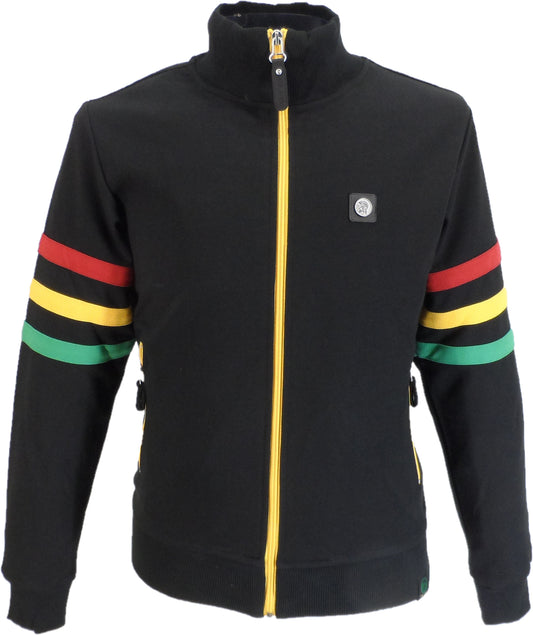 Trojan Mens Black Rasta Stripe Sleeve Retro Track Tops