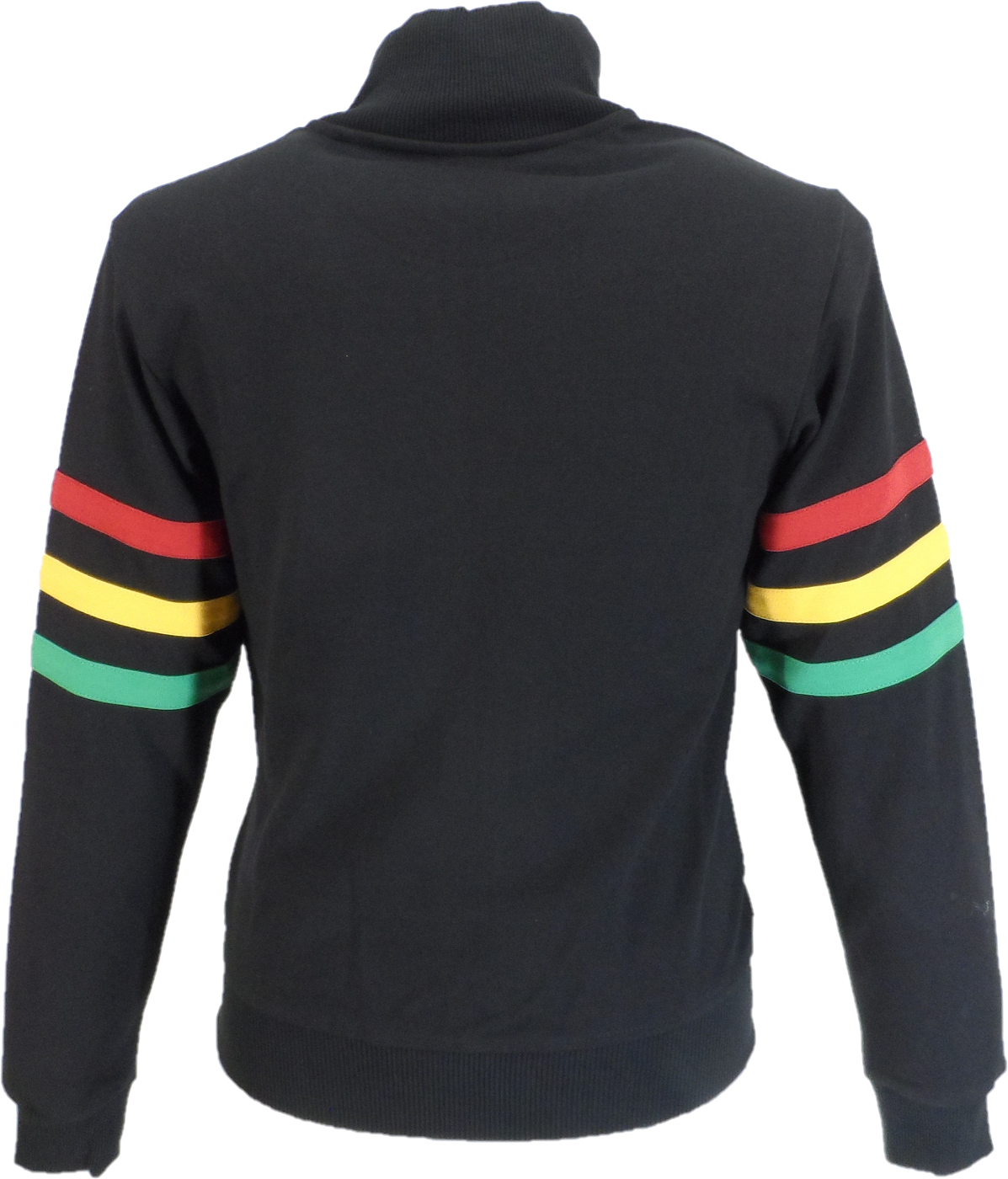 Trojan Mens Black Rasta Stripe Sleeve Retro Track Tops