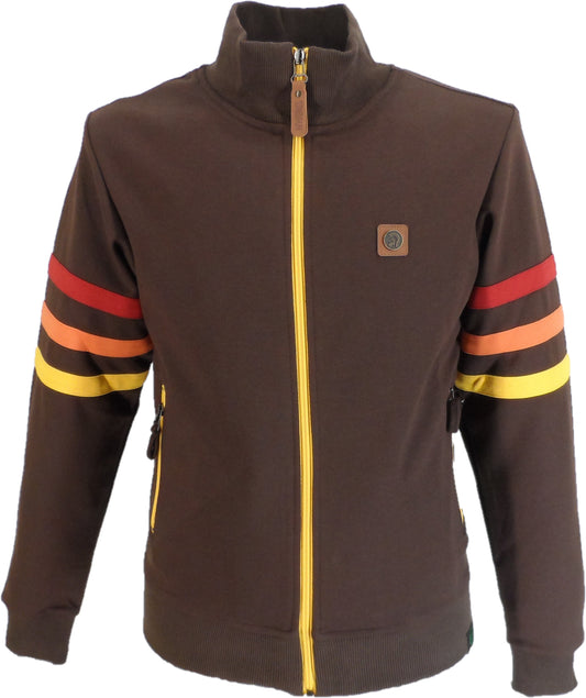 Trojan Mens Chocolate Brown Stripe Sleeve Retro Track Tops