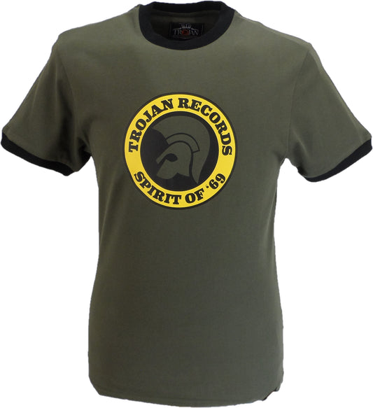 Trojan Records Mens Army Green Spirit of 69 100% Cotton Peach T-Shirt