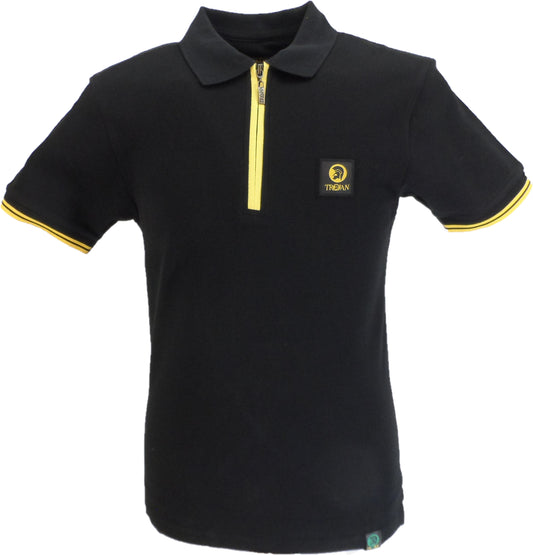 Trojan Mens Black Zipped Retro Polo Shirt