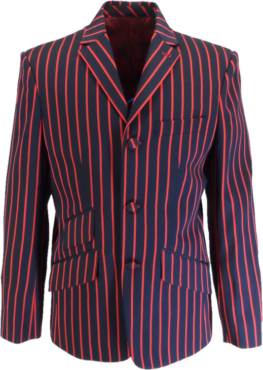 Mens Classic Retro Navy Blue/Red Boating Blazer Jacket