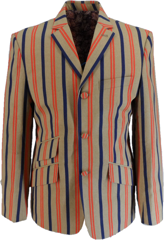 Mens Classic Retro Beige/Red/Navy Boating Blazer Jacket