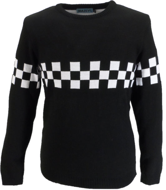 Mazeys Mens Black Black and White Crew Neck Jumper