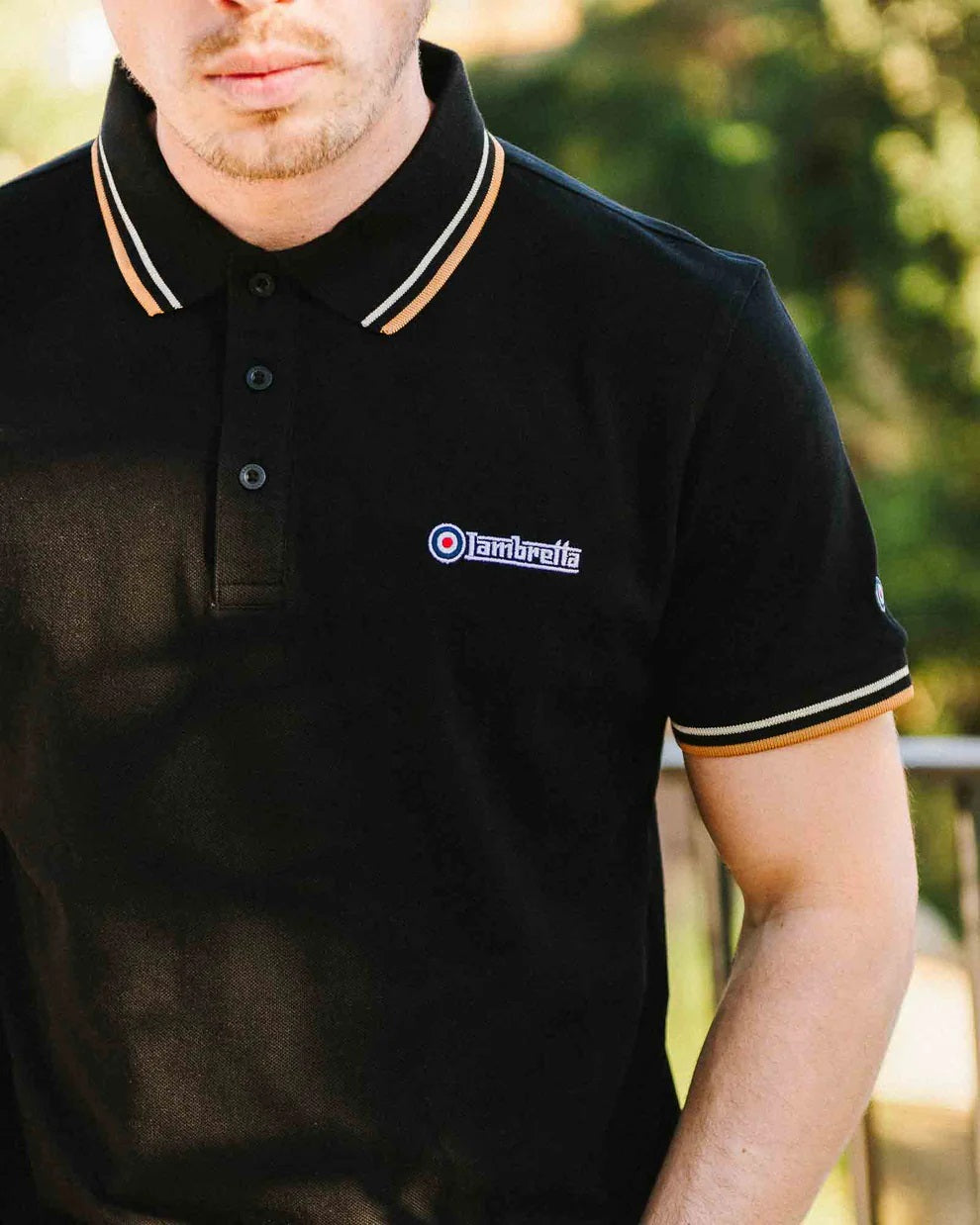 Lambretta Black Retro Target Logo Twin Tipped Polo Shirts