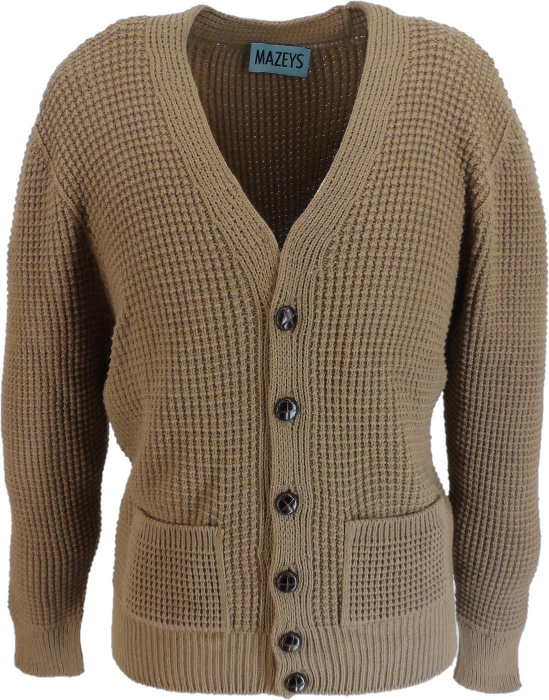 Mazeys Classic Retro Waffle Knit Camel Brown Cardigan