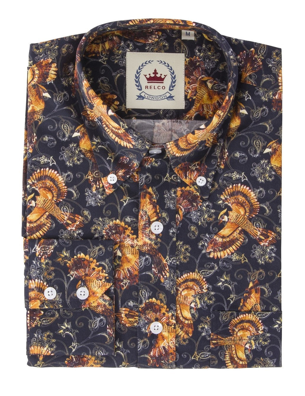 Relco Mens Limited Edition Flying Bird Print Button Down Shirt