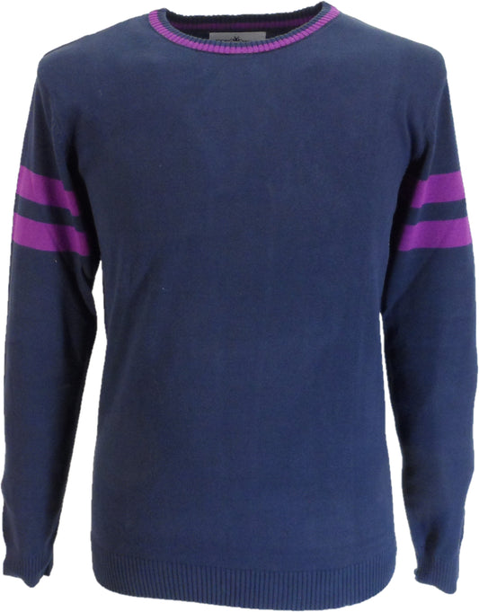 Madcap England Mens Navy/Purple Stripe Sleeve Mod Knit Jumper