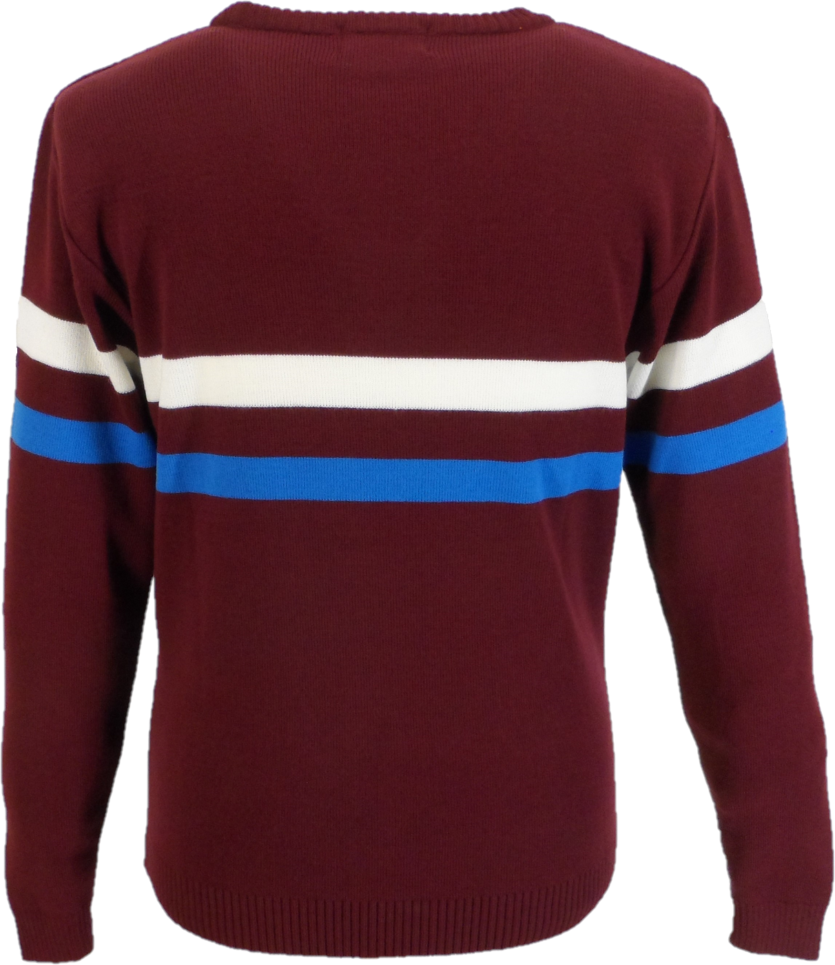 Mazeys Mens Port Red Horizontal Stripe Crew Neck Jumper