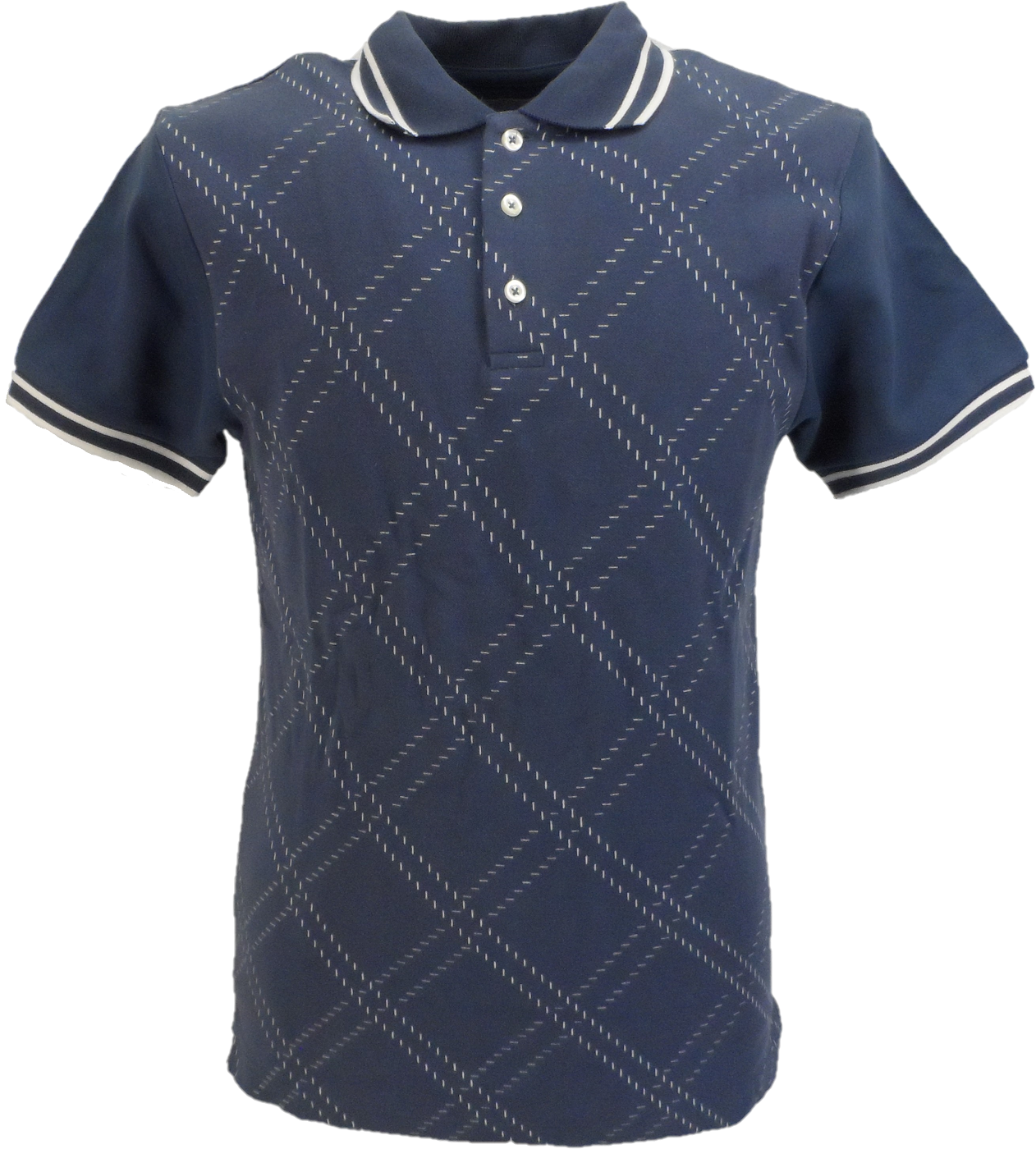 Ska & Soul Mens Blue Diamond Retro Knitted Polo Shirts