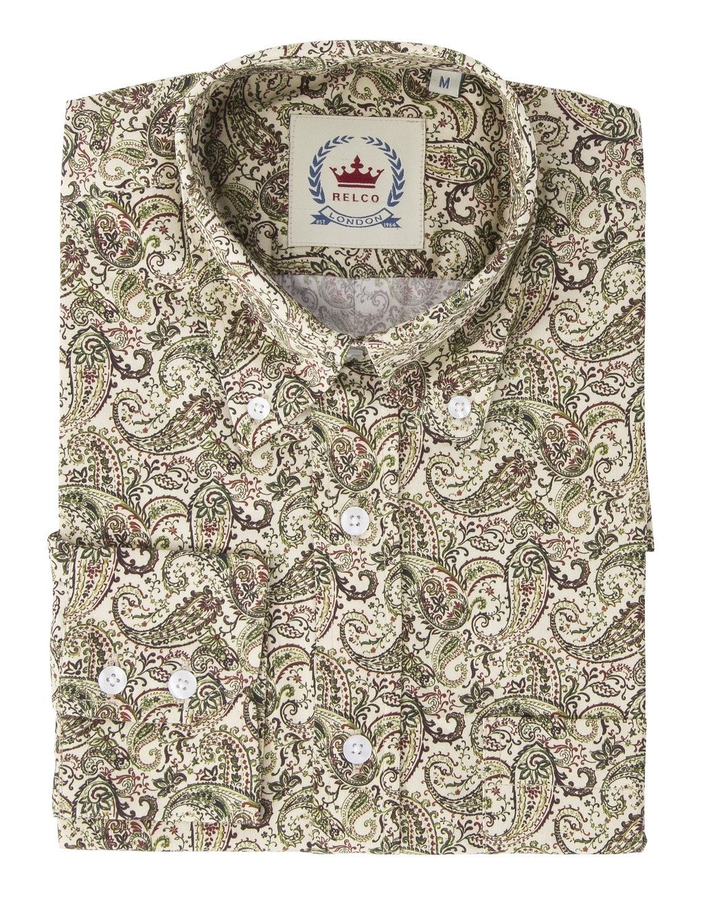 Relco Stone Paisley 100% Cotton Long Sleeved Retro Mod Button Down Shirt