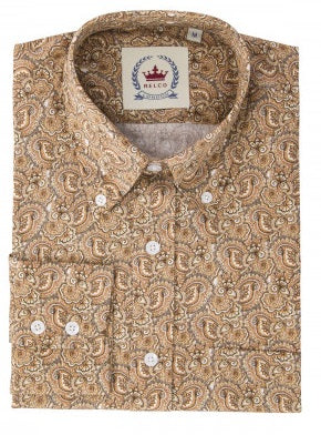 Relco Mustard Paisley 100% Cotton Long Sleeved Retro Mod Button Down Shirt