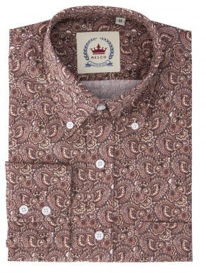 Relco Wine Paisley 100% Cotton Long Sleeved Retro Mod Button Down Shirt