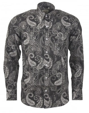 Relco Black Paisley 100% Cotton Long Sleeved Retro Mod Button Down Shirt