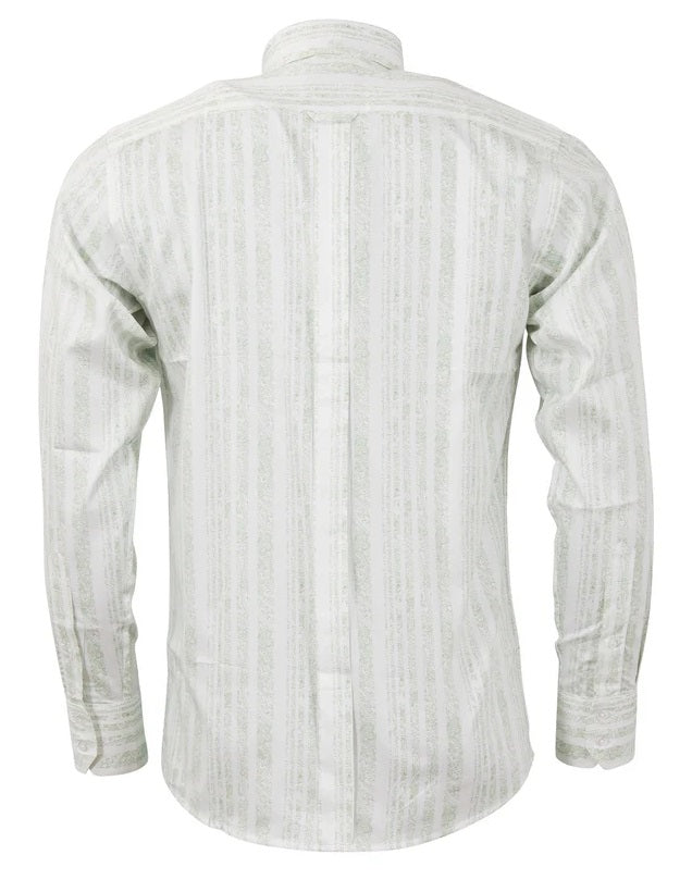 Relco White Paisley Stripe Long Sleeved Retro Mod Button Down Shirt