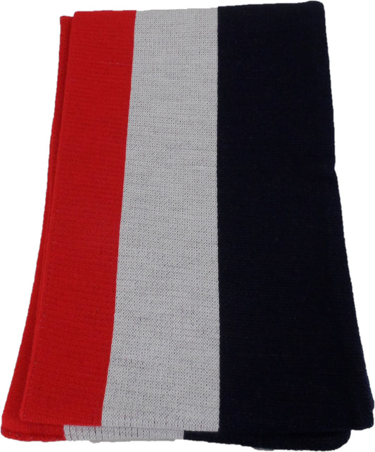 Mazeys Mens Red White and Blue Retro Knitted Collage Scarf