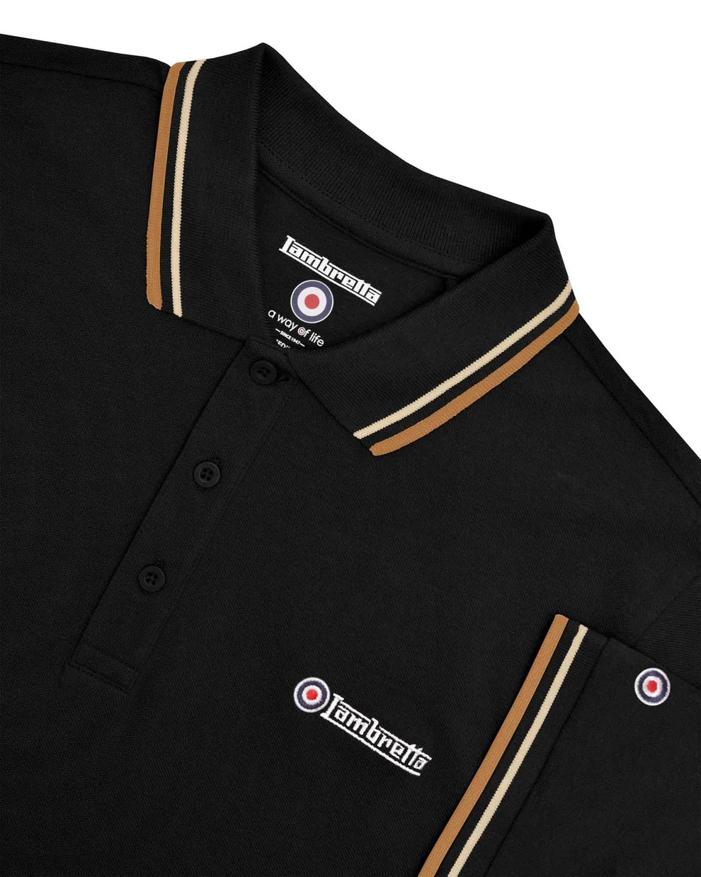 Lambretta Black Retro Target Logo Twin Tipped Polo Shirts