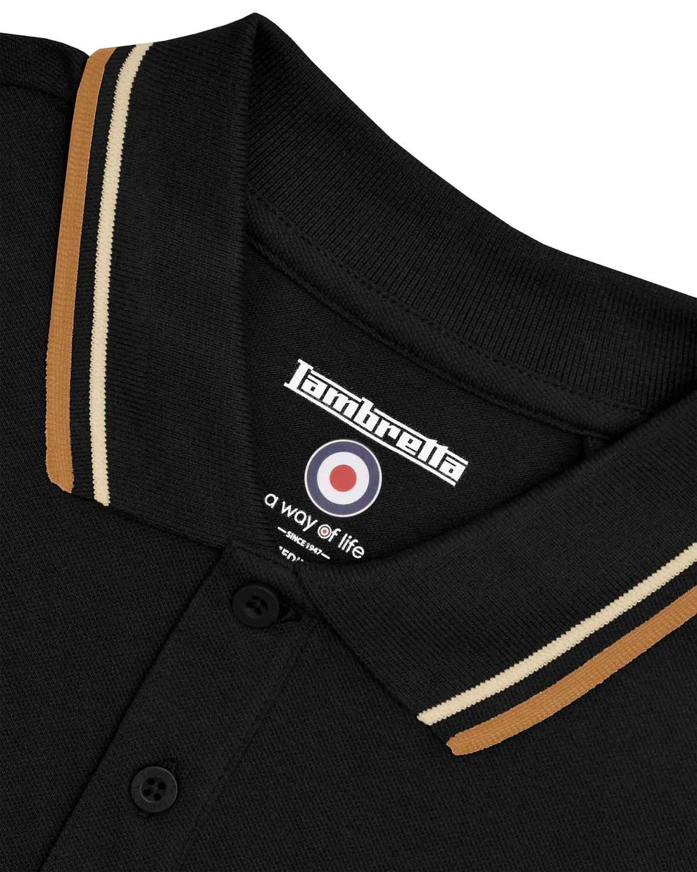 Lambretta Black Retro Target Logo Twin Tipped Polo Shirts