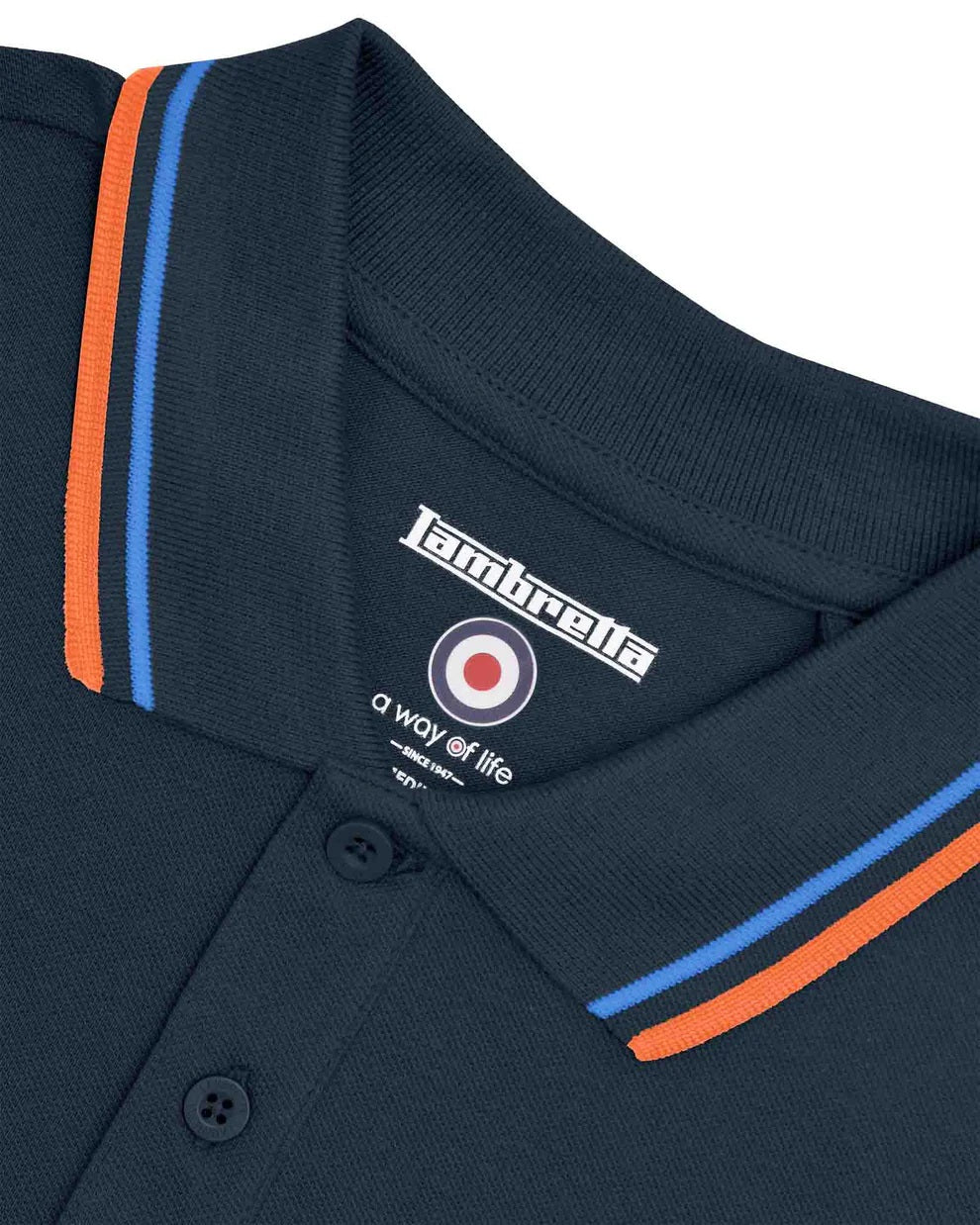 Lambretta Navy Blue Retro Target Logo Twin Tipped Polo Shirts