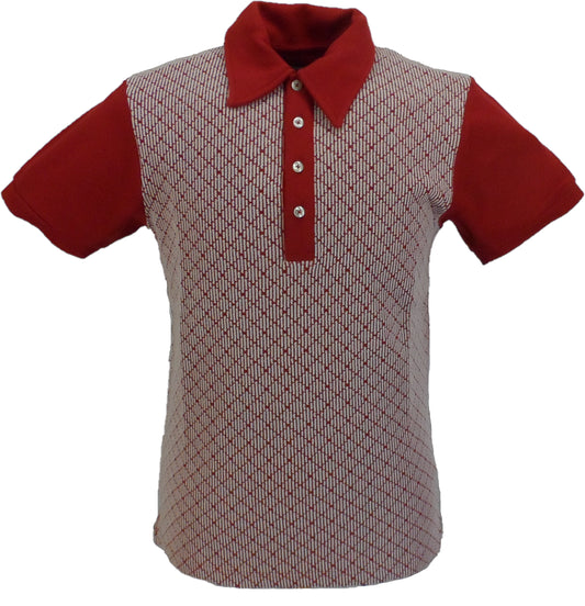 Ska & Soul Mens Red Diamond Retro Knitted Polo Shirts