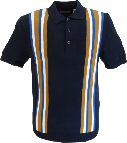 Ben Sherman Navy Blue Knitted Striped Mod Polo Shirt