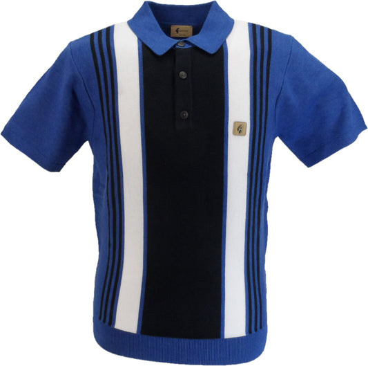 Gabicci Mens Sapphire Blue Searle Stripe Knitted Polo Shirt