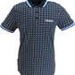 Lambretta Mens Navy Blue Geometric Print Cotton Polo Shirts