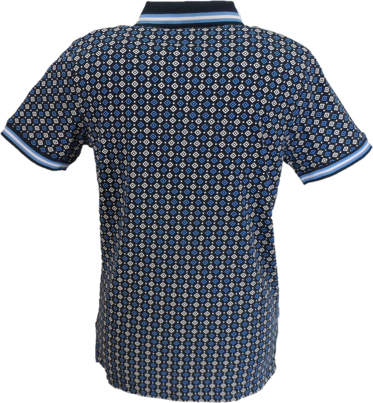 Lambretta Mens Navy Blue Geometric Print Cotton Polo Shirts