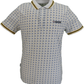 Lambretta Mens White Geometric Print Cotton Polo Shirts