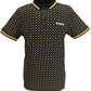 Lambretta Mens Black Gold Geometric Print Cotton Polo Shirts