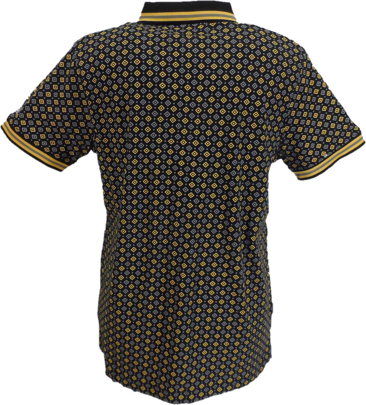 Lambretta Mens Black Gold Geometric Print Cotton Polo Shirts