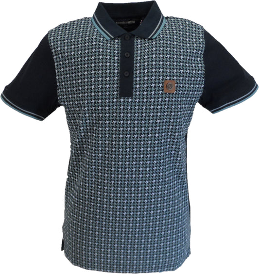 Lambretta Mens Navy Blue Houndstooth Print Cotton Polo Shirts