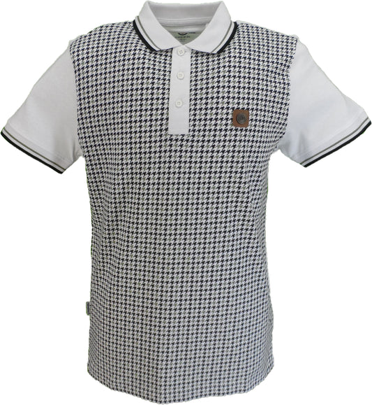 Lambretta Mens White Houndstooth Print Cotton Polo Shirts