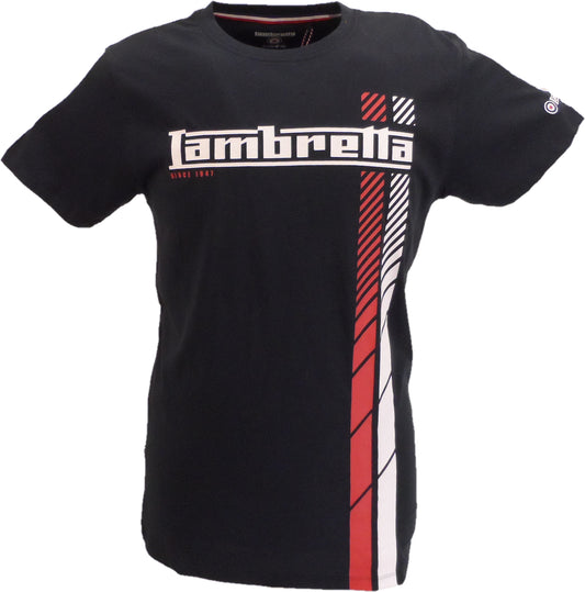 Lambretta Mens Navy Blue Fade Racing Stripe Retro T Shirt