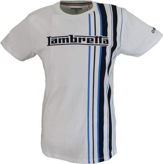 Lambretta Mens White Blue Striped Retro T Shirt